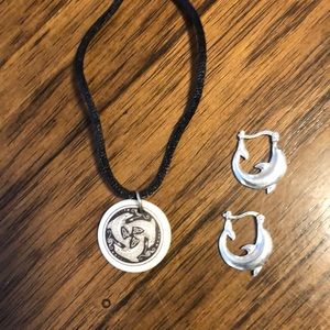 Dolphins! Necklace & silver earrings